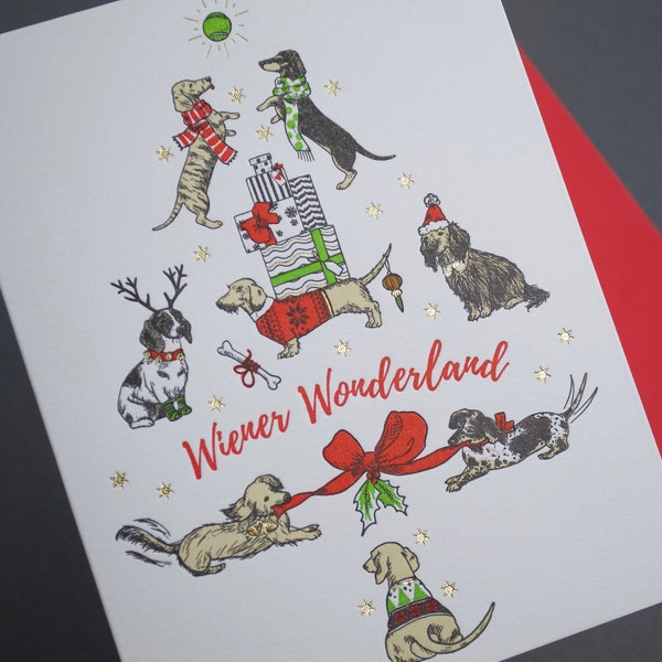 Wiener Wonderland Dog Christmas Tree Letterpress Greeting Card