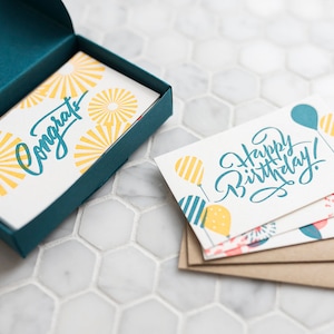 Kalligraphie-Grüße Set mit 12 Sortierten Letterpress Mini-Notizen