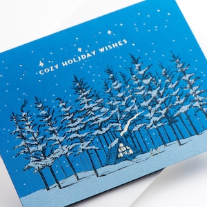 Gemütliche Feiertags-Wünsche-Buchdrucker-Weihnachtskarte in A-Form