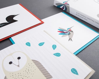 Modern Birds Folder Set of 6 Letterpress Greeting Cards