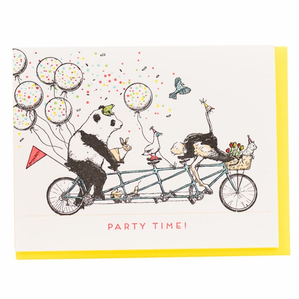 L'heure de la fête! Animal Bike Party Birthday Letterpress Carte de vœux