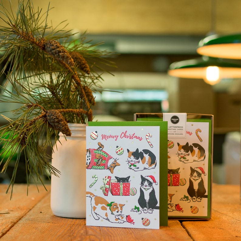 Meowy Christmas Cat Holiday Letterpress Greeting Card - Etsy