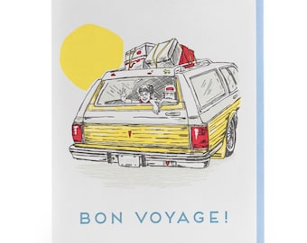 Bon Voyage! Station Wagon Throwback Letterpress Greeting Card