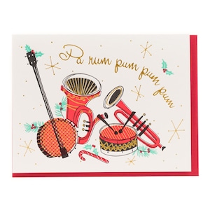 Kerstkaart - retro vintage uitziende muziekinstrumenten