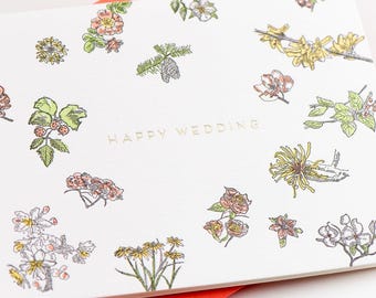 Happy Wedding Floral Letterpress Greeting Card