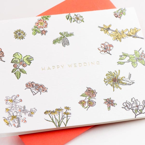 Happy Wedding Floral Letterpress Greeting Card