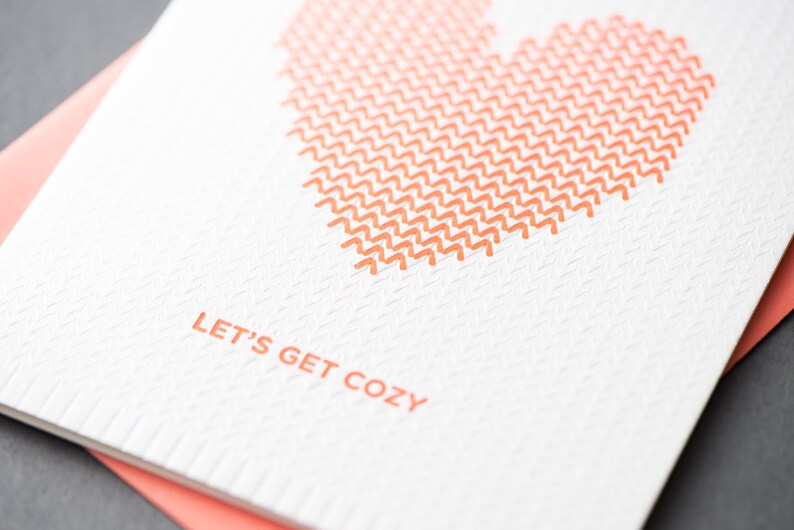 Let's Get Cozy Knitted Heart Letterpress Card image 1
