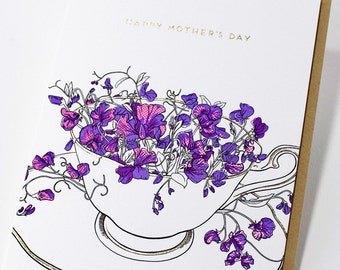 Mother's Day Sweet Tea Vintage Teacup Letterpress Greeting Card