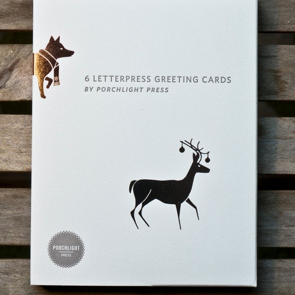 Festive Snow Tracks Assorted Set of 6 Letterpress Greeting Cards