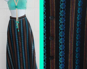 Vintage Maxi Skirt- Beautiful woven kilim-like fabric