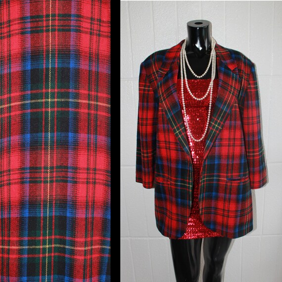 red tartan plaid blazer