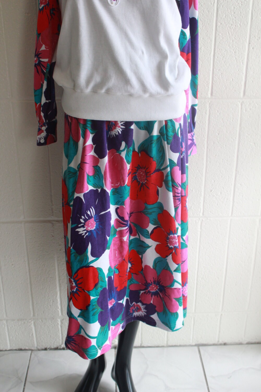 Vintage Bright Floral Maxi Skirt With Matching Sweater Top - Etsy