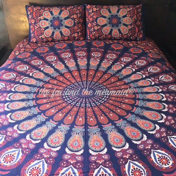 Block Printed Duvet Cover And Pillowcases Bohemian Comforter Etsy