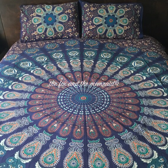 Blue Duvet Cover And Pillowcases Mandala Tapestry Duvet Etsy
