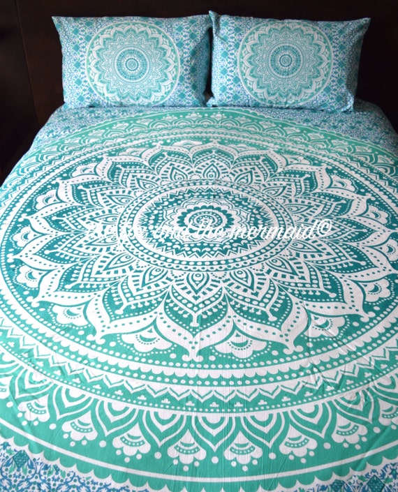 Green Ombre Mandala Tapestry Duvet Cover And Pillowcases Etsy