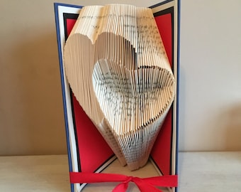 Pair of Hearts #2 Book Folding Pattern - Heart Folded Book Art - Valentine's Day - Wedding - 1st Paper Anniversary Gift - Wife - Girlfriend