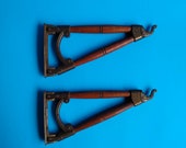Vintage Pair of Wall Mount Plant Hangers Metal and Wood, Unique Wood and Brass Bronze Swivel Hanger,