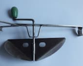 Vintage A J bowl hand mixer with wood green handle, Hand crank blender, Bowl top mixer