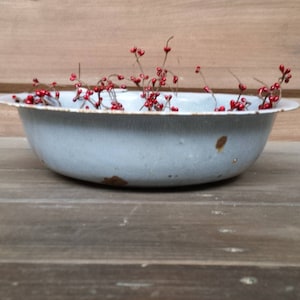 Peut inclure: Un bol en métal blanc avec une finition rustique, rempli de baies rouges et de tiges.