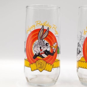 Vintage Bug Bunny 50th Birthday Glass Set of 2  1990