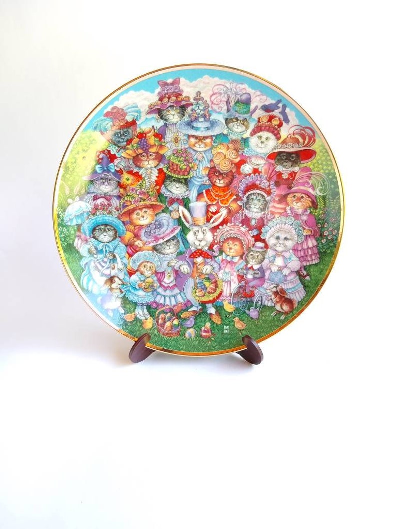 Easter Cats Porcelain Plate Franklin Mint with Certificate of Authenticity Vintage Easter Purrade Heirloom Collector Plate by Bill Bell