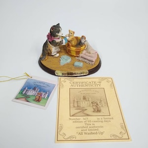 Victorian Cats of the Royal Castle &quot; All Washed up &quot; Cat Figurine in Original Box with certificate of Authenticity, Cats getting bath Figure
