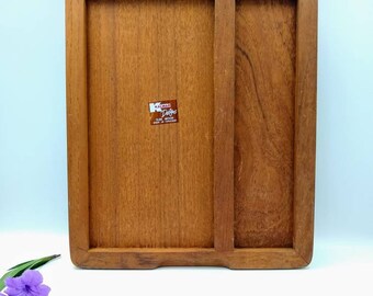 Vintage Teak Wood Tray Kalmar Designs Made in Thailand, Wood food serving Tray Outdoor Entertaining