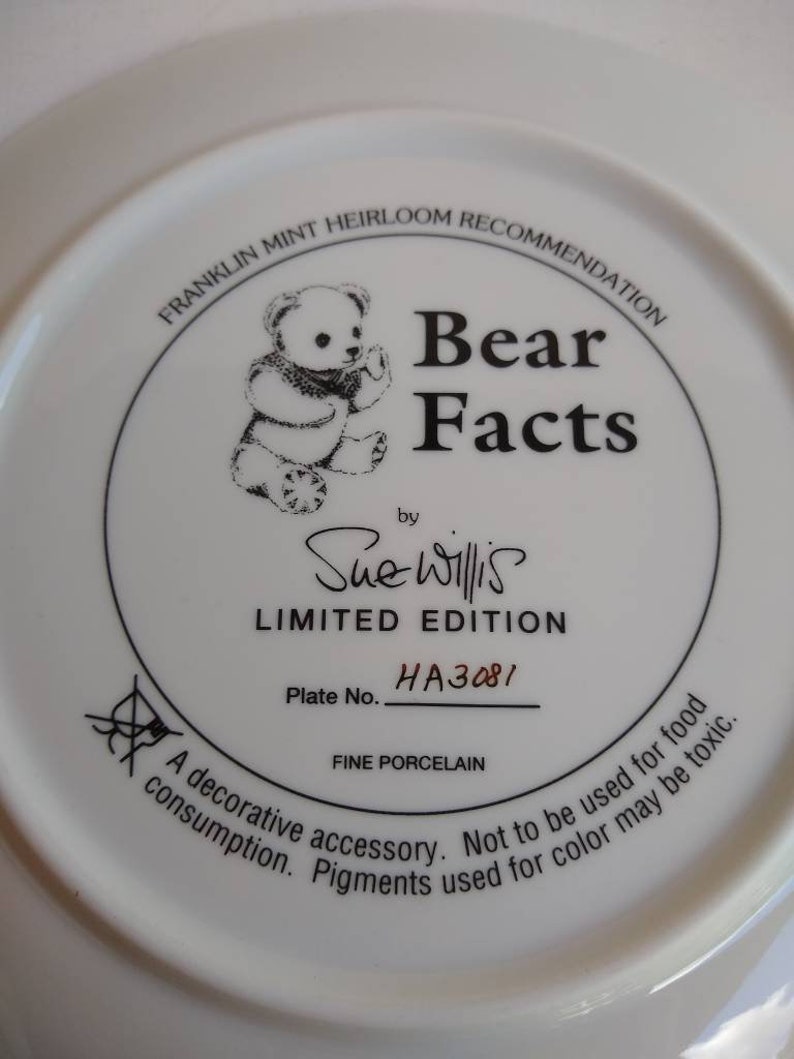 Bear Facts by Sue Willis Franklin Mint Collector Plate Teddy | Etsy