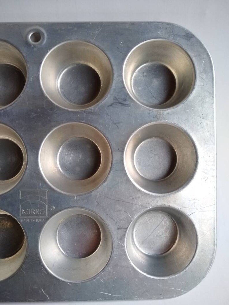 Vintage Mirro Aluminum Mini Muffin Pan Dozen Mini Muffins Pan Repurposed Organizer Vintage Small Aluminum Muffin Pan makes 12