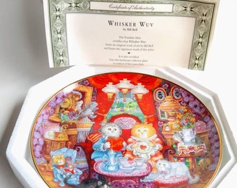 Vintage Bill Bell Whisker Wuv Porcelain Collectable Plate Franklin Mint in Original Packaging Certificate of Authenticity,  Cat Plate