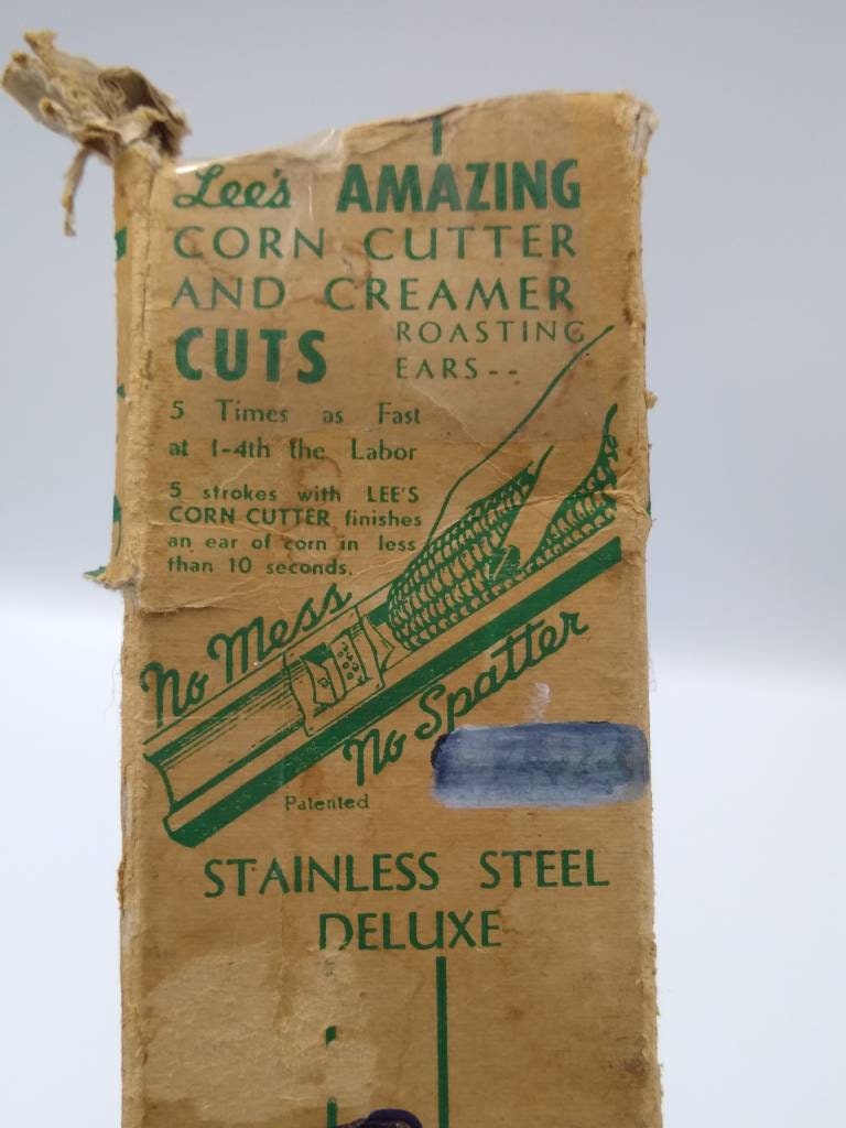Vintage Lee's Corn Cutter and Creamer Cuts Corn off Cob High Grade Stainless Steel in Original Box made in Dallas Texas,