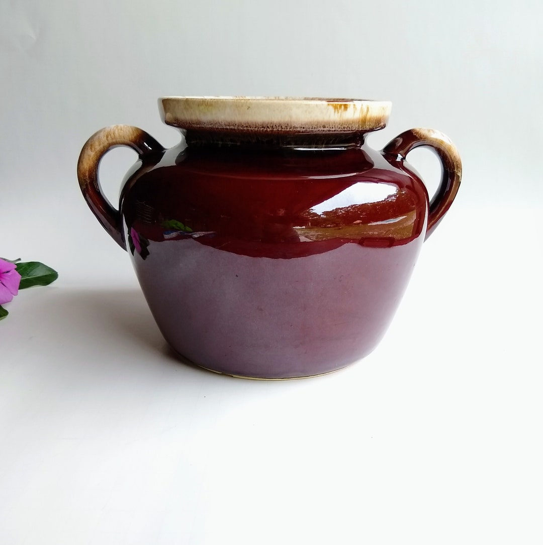 Vintage Mccoy Brown Drip Glaze Bean Pot 342, Brown Bean Pot With