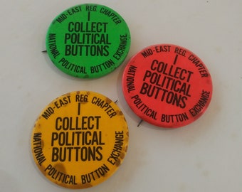 National Political Button Exchange Pin Mid-East Reg Chapter "I COLLECT POLITICAL BUTTONS" Green Red Orange Circa 1970s Vintage Collectible