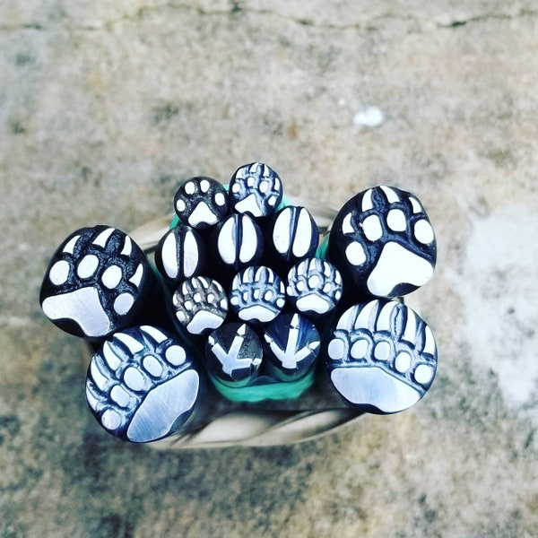 Animal Paws!  Dog, Griz/Bear, Wolf, and Cat. Handmade, Metalstamp, Stamping, Chasing, Repousse, Silversmith, Copper, Leather,Glass,Tool.