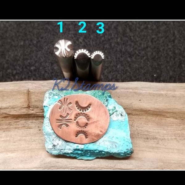 Sol, sello de cuero, hecho a mano, sello de metal, estampado, cincelado, repujado, platero, nativo, cobre, joyería, cuero, vidrio, PMC, herramienta.