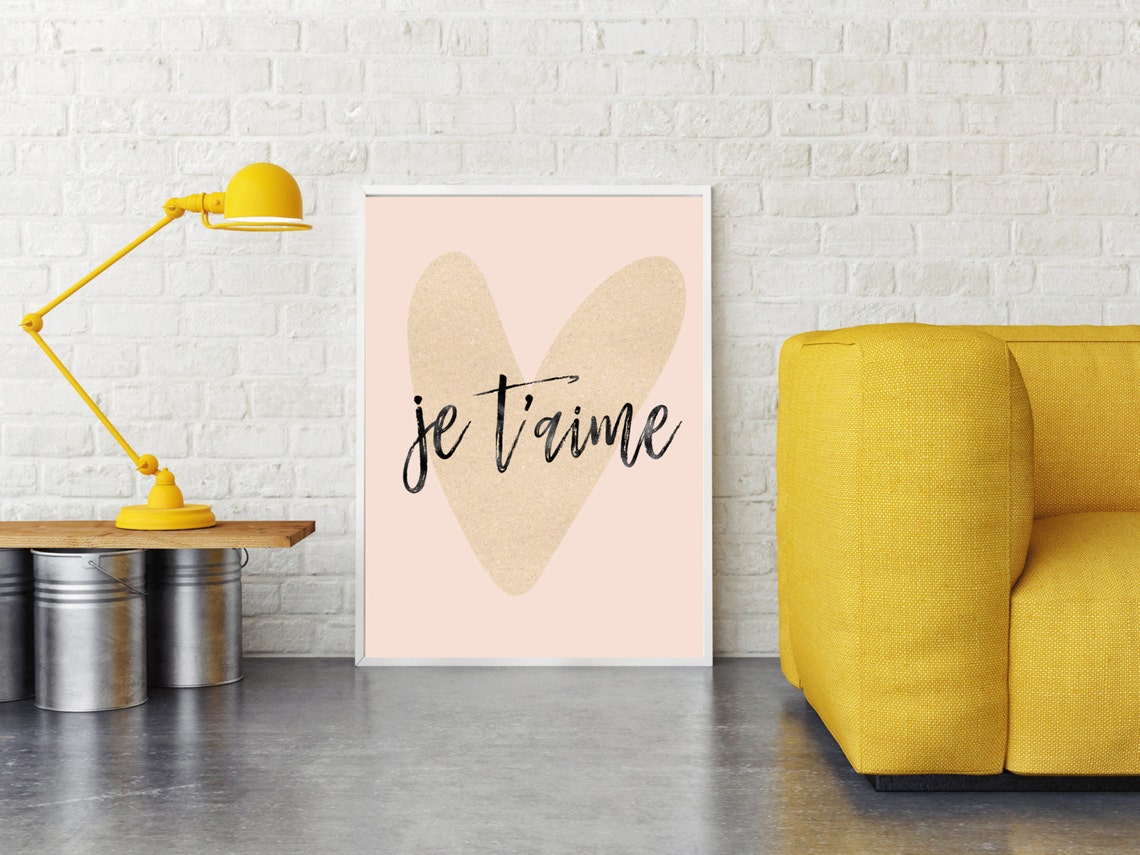 Je T'aime Gold Heart Art Print or Poster Digital Download - Etsy