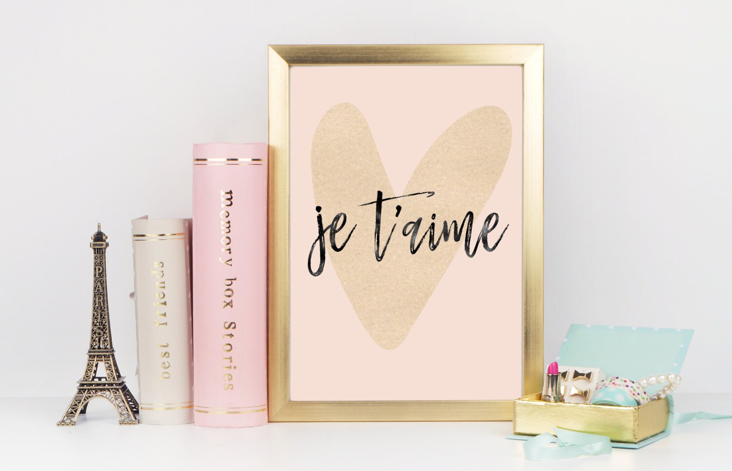 Je T'aime Gold Heart Art Print or Poster Digital Download - Etsy