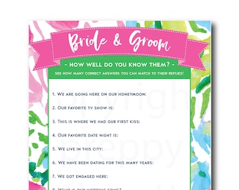 La Douche Nuptiale Lilly Pink Jeu | Jeu d&#39;enterrement de vie de jeune fille | Du plaisir dans la douche Southern Prep pour les mariés | Activité unique cerf et poule