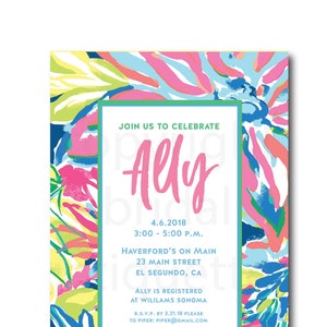 The Lilly Prep Invitation, Sweet Sixteen,Southern Preppy Invite, Graduation Party, Stag n Hen, Lilly Wedding Shower, Bachelorette, Sip & See