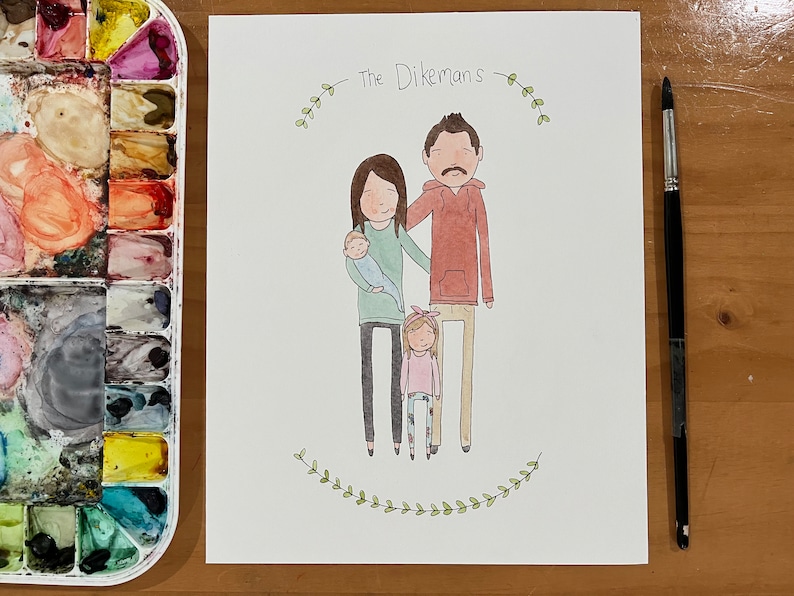 WATERCOLOR FAMILY PORTRAIT Stick Figures Painting image 7