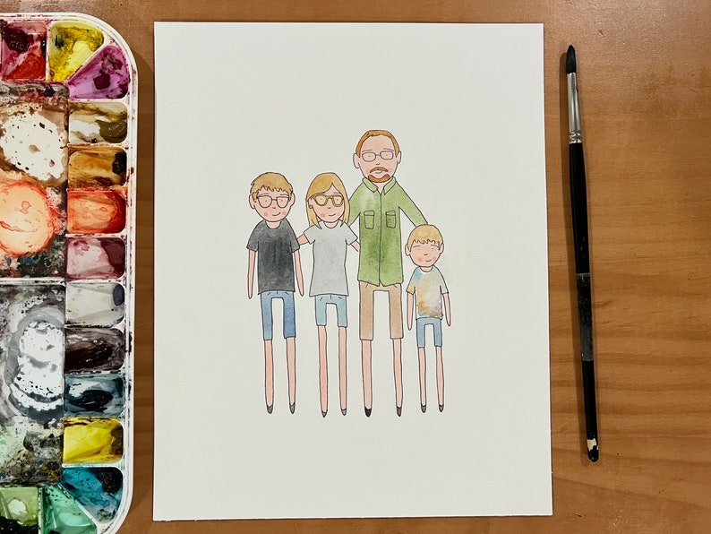 WATERCOLOR FAMILY PORTRAIT Stick Figures Painting image 5