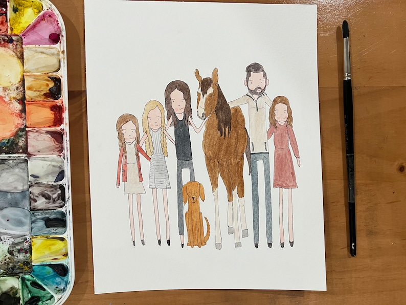 WATERCOLOR FAMILY PORTRAIT Stick Figures Painting image 2