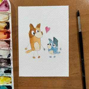 AQUARELL GRUSSKARTE Disney Bluey Muttertag Perfekte Mutter und bluey