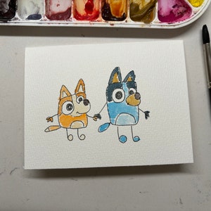 AQUARELL GRUSSKARTE Disney Bluey und Bingo