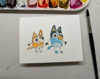 WATERCOLOR GREETING CARD Bluey Disney Bluey and Bingo