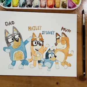 Watercolor BLUEY FAMILY Portrait Bluey painting