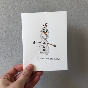 WATERCOLOR GREETING CARD Frozen Olaf Valentine Disney Elsa and Anna