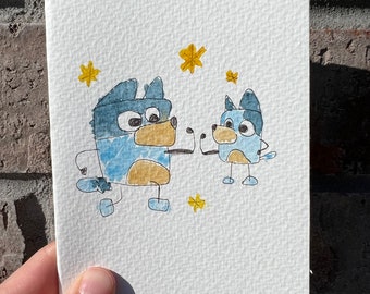 WATERCOLOR GREETING CARD Bluey Disney Bluey Dad Bandit Fathers Day You’re Tough Perfect