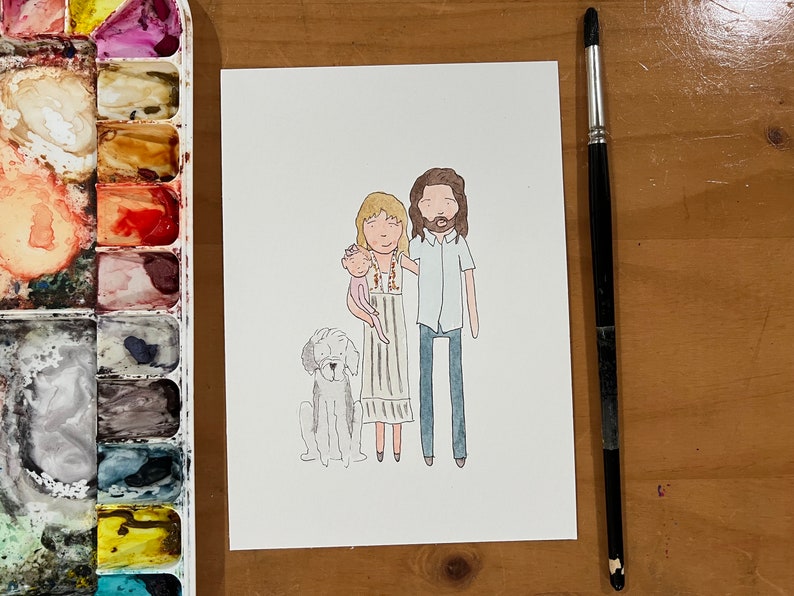 WATERCOLOR FAMILY PORTRAIT Stick Figures Painting image 4