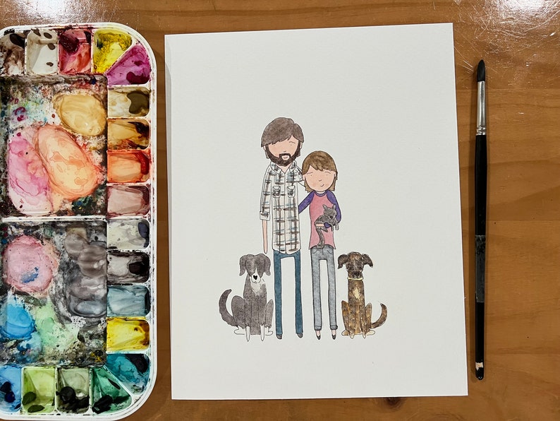 WATERCOLOR FAMILY PORTRAIT Stick Figures Painting image 8